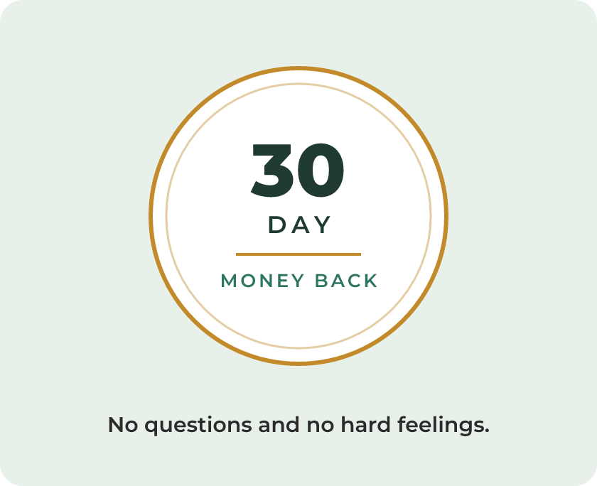 A thirty day money back guarantee seal.